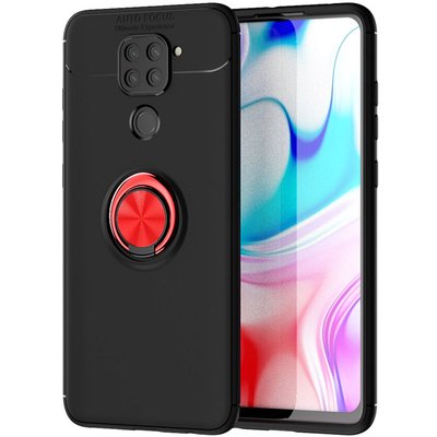 Чехол Din Color Magnet Ring для Xiaomi Redmi Note 9 / Redmi 10X Черный / Красный 43607