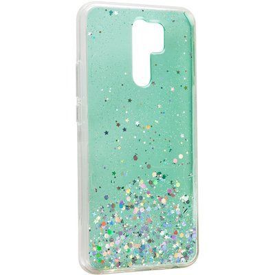 Чехол с блестками Shine Glitter для Xiaomi Redmi 9 Прозрачный / Мятный 54408