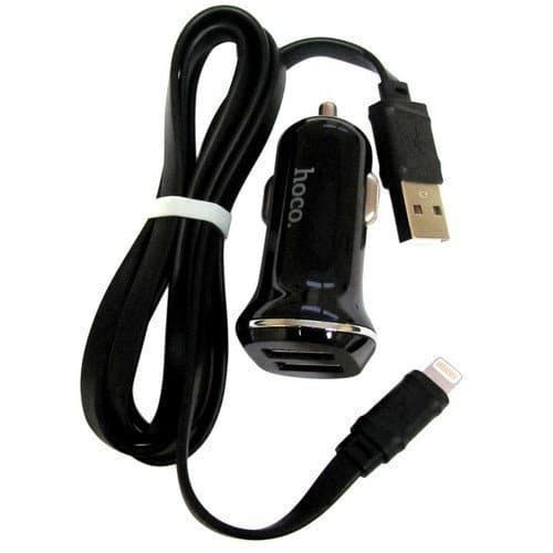 Автомобільний зарядний пристрій Hoco Z1 + кабель Lightning 2USB / 2.1A Black 37459