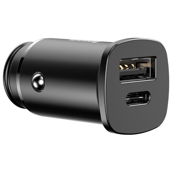 Автомобильное зарядное устройство Baseus Square Metal PD 3.0 Quick Charge 4.0 + 30W USB + Type-C Black 47300