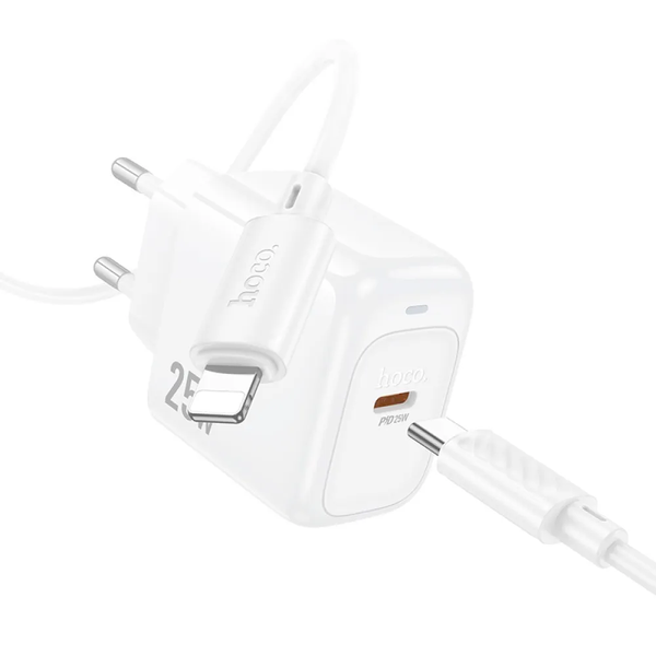 Мережевий зарядний пристрій HOCO CS53A PD25W+кабель Type-C to Lightning White 87382