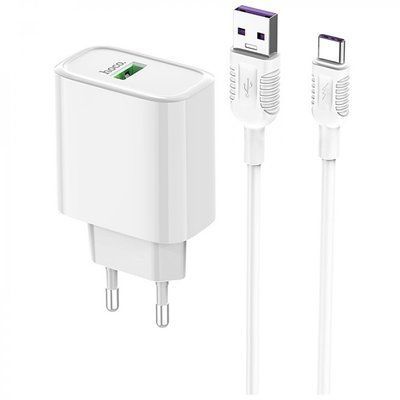 Мережевий зарядний пристрій Hoco C69A Dynamic Quick Charge 3.0 1USB + кабель Type-C White 42366