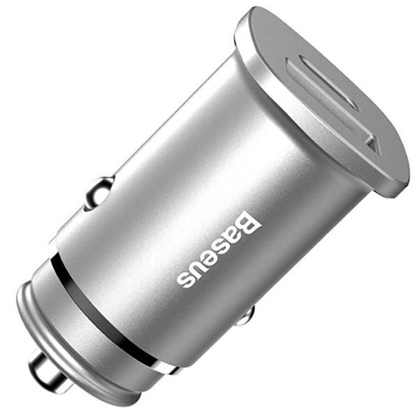 Автомобильное зарядное устройство Baseus Square Metal PD 3.0 Quick Charge 4.0 + 30W USB + Type-C Silver 47301