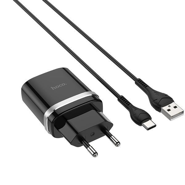 Мережевий зарядний пристрій Hoco C12Q Smart Quick Charge 3.0 + кабель Type-C 1USB / 3A Black 47046