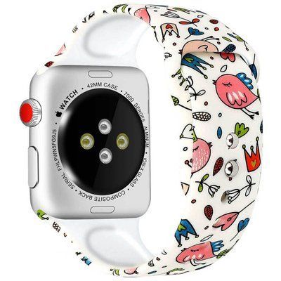 Ремешок Silicone для Apple Watch 42/44/45/49 mm Белый / Птички 50621