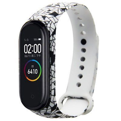 Ремешок с рисунком для Xiaomi Mi Band 3/4 Мозаика / Черно-белый 43681