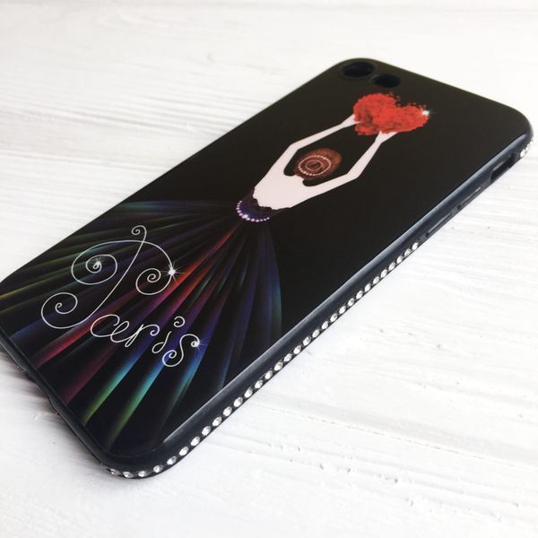 Чехол Magic Girl со стразами для Iphone 7 / 8 / SE 2020 Черный / Сердце 10442