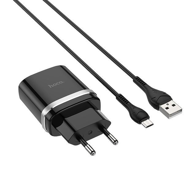 Мережевий зарядний пристрій Hoco C12Q Smart Quick Charge 3.0 + кабель MicroUSB 1USB / 3A Black 47047