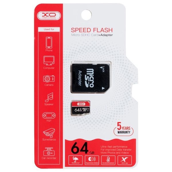 Карта пам'яті XO MicroSDCX 64 GB Class 10 + SD адаптер Black / Red 42869