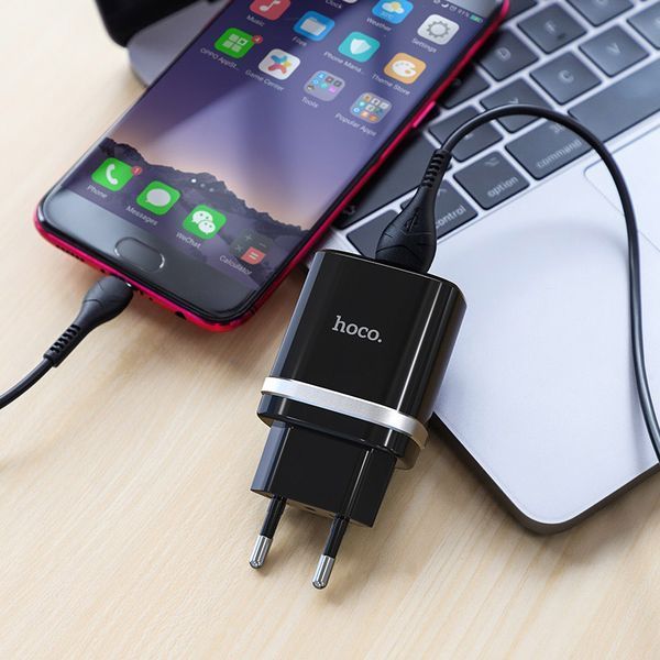 Мережевий зарядний пристрій Hoco C12Q Smart Quick Charge 3.0 + кабель MicroUSB 1USB / 3A Black 47047