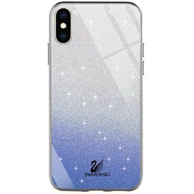 Чехол TPU+Glass с блестками Swarovski для Iphone X / XS Синий 56092