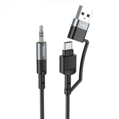 Кабель Hoco UPA23 2в1 AUX to Type-C+USB 1m. Metal Gray 81379