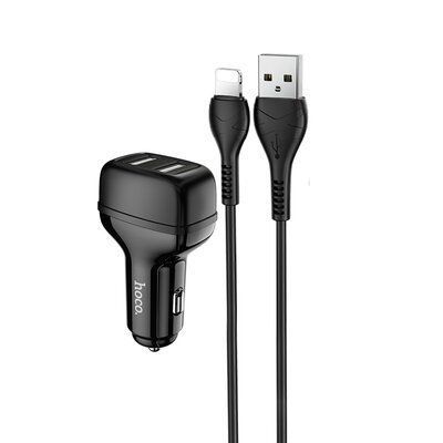 Автомобільний зарядний пристрій Hoco Z36 2USB+кабель USB to Lightning Black 83636