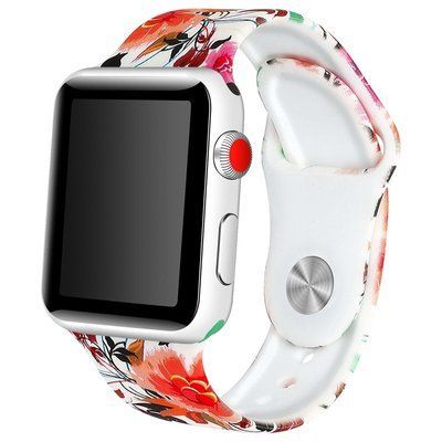 Ремешок Silicone для Apple Watch 42/44/45/49 mm Белый / Цветы и листья 50623