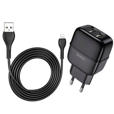 Мережевий зарядний пристрій Hoco C73A + кабель MicroUSB 2USB 2.4A Black 52204