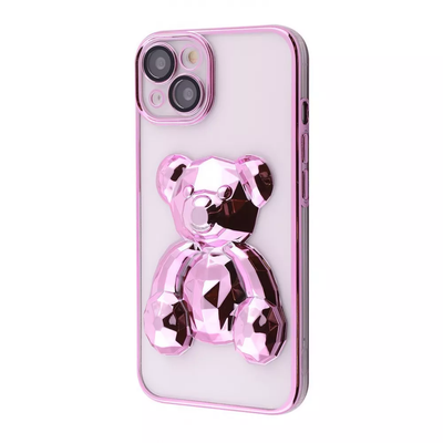 Чохол Perfomance Bear зі склом на камеру для Iphone 14 Прозорий / Rose gold 80284