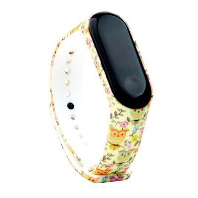 Ремешок с рисунком для Xiaomi Mi Band 3/4 Совы / Бежевый 43683