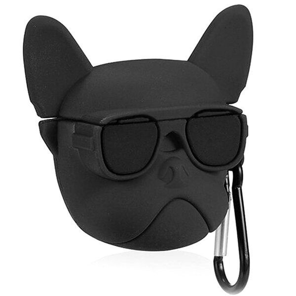 Чехол Animal с карабином для Apple Airpods Бульдог / Черный 50573