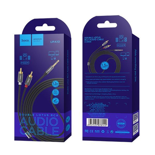 Кабель Aux Hoco UPA10 Lotus Double RCA 3.5 мм 1.5м Grey 42871