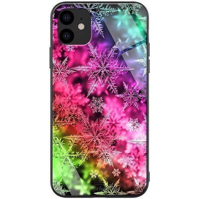 Чохол TPU+Glass ForFun для Iphone 11 Різнокольорові снежинки / Рожевий 38700