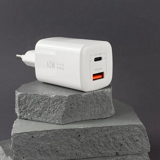 Мережевий зарядний пристрій WIWU Wi-U012 Nano GaN PD+QC Type-C+USB 65W White 88213