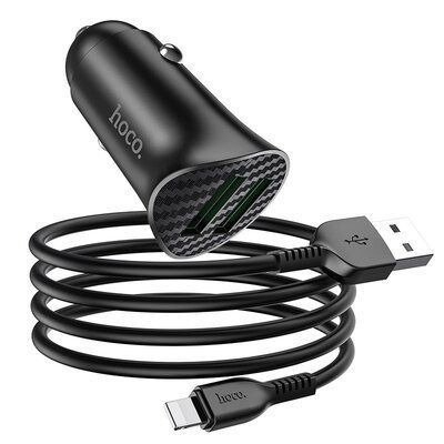 Автомобільний зарядний пристрій Hoco Z39 QC3.0 18W 2USB+кабель USB to Lightning Black 83638