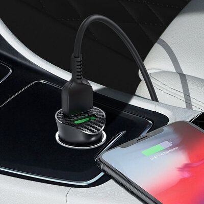 Автомобільний зарядний пристрій Hoco Z39 QC3.0 18W 2USB+кабель USB to Lightning Black 83638