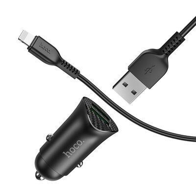 Автомобільний зарядний пристрій Hoco Z39 QC3.0 18W 2USB+кабель USB to Lightning Black 83638