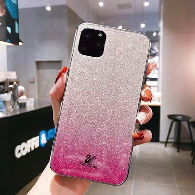Чехол TPU+Glass с блестками Swarovski для Iphone 11 Малиновый 37407