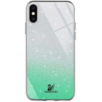 Чехол TPU+Glass с блестками Swarovski для Iphone X / XS Бирюзовый 56095