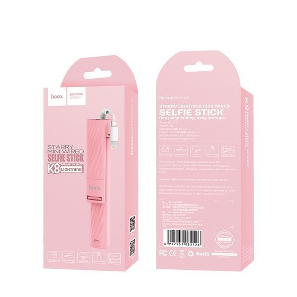 Монопод для селфи Hoco K8 Starry Lightning Connect Pink 52406
