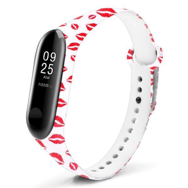 Ремешок с рисунком для Xiaomi Mi Band 5/6 Губы / Белый 44104