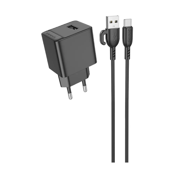 Мережевий зарядний пристрій BOROFONE BAS11A 10.5W 1USB+кабель USB to Type-C 1m Black 87809