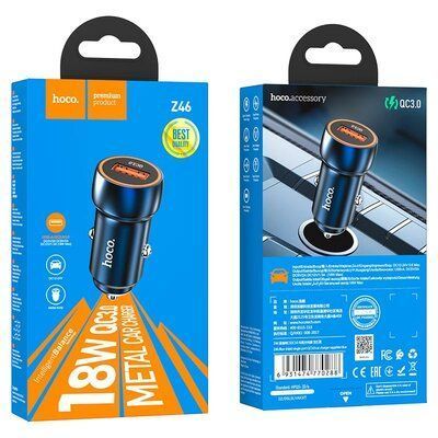 Автомобильное зарядное устройство Hoco Z46 Blue Whale QC3.0 1USB / 18W+кабель USB to Type-C Blue 83640