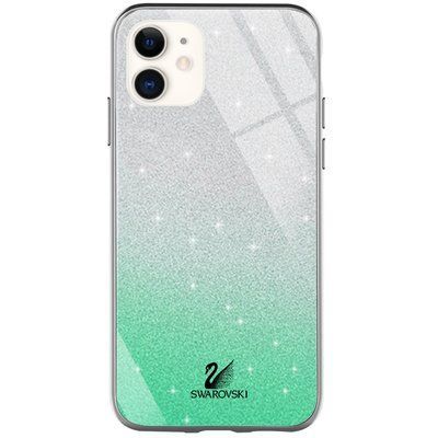 Чехол TPU+Glass с блестками Swarovski для Iphone 11 Бирюзовый 37409