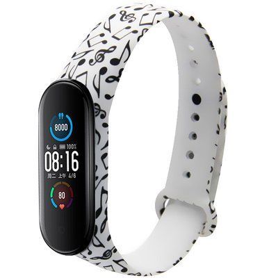 Ремешок с рисунком для Xiaomi Mi Band 5/6 Ноты / Белый 44106