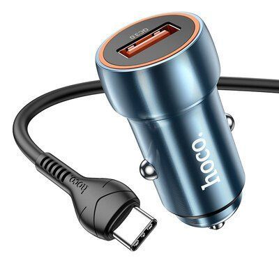 Автомобільний зарядний пристрій Hoco Z46 Blue Whale QC3.0 1USB / 18W+кабель USB to Type-C Blue 83640