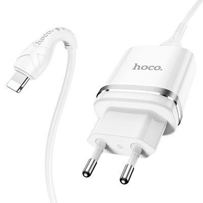 Мережевий зарядний пристрій Hoco N1 Ardent + кабель Lightning 1USB / 2.4A White 52408