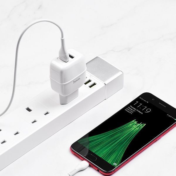 Мережевий зарядний пристрій Hoco C77A + кабель MicroUSB 2USB 2.4A White 47308