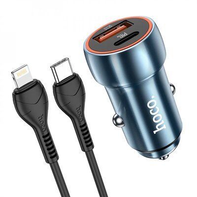 Автомобільний зарядний пристрій Hoco Z46A Blue Whale PD 20W + QC3.0 1USB / 1Type-C + кабель Type-C to Lightning Sapphire Blue 83641