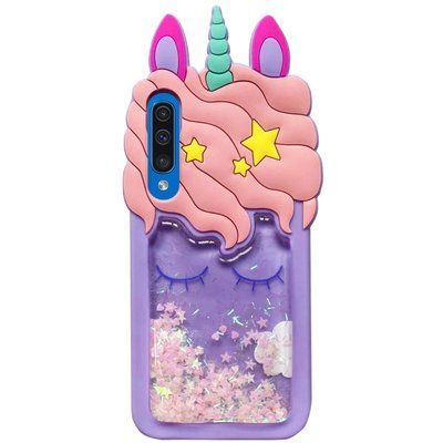 Чохол 3D Єдиноріг з блискітками для Samsung Galaxy A50/A30s Фіолетовий 44494