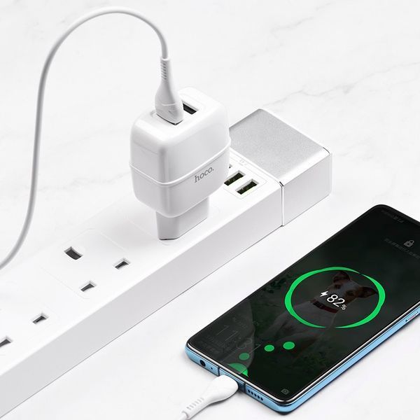 Мережевий зарядний пристрій Hoco C77A + кабель Type-C 2USB 2.4A White 47309