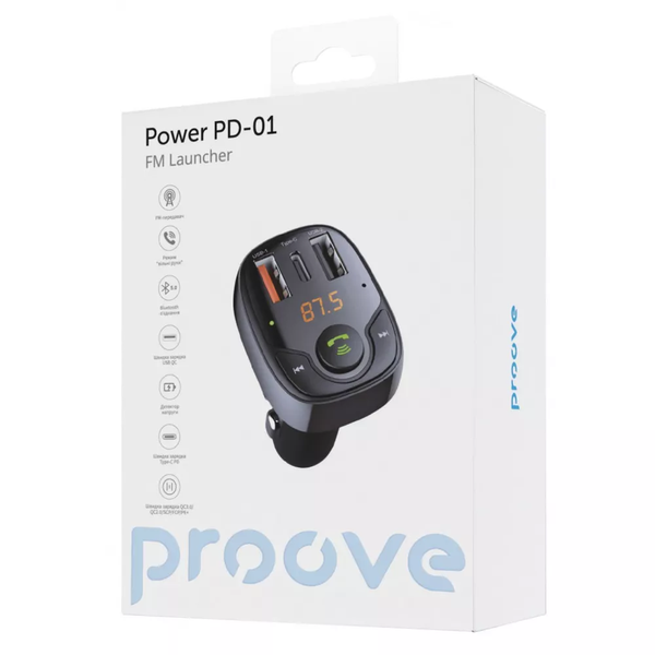 Автомобильный FM модулятор Proove Singer PD-01 Bluetooth 2USB / 1Type-C Black 80639