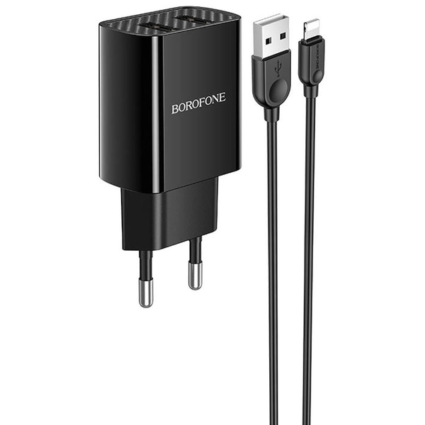 Сетевое зарядное устройство Borofone BA53A Powerway + Lightning 2USB / 2.1A Black 65093