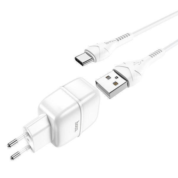 Мережевий зарядний пристрій Hoco C77A + кабель Type-C 2USB 2.4A White 47309