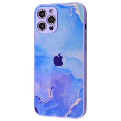 Чехол TPU+Glass Marble Clouds для Iphone 12 Blue 61285