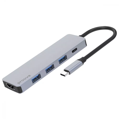 Адаптер USB-Хаб Proove Iron Link 5в1 3*USB3.0+Type-C+HDMI Silver 83506