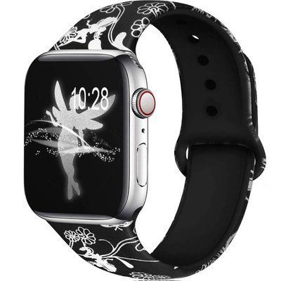 Ремінець Silicone для Apple Watch 38/40/SE 40/41 mm Чорний / Квіти 50643