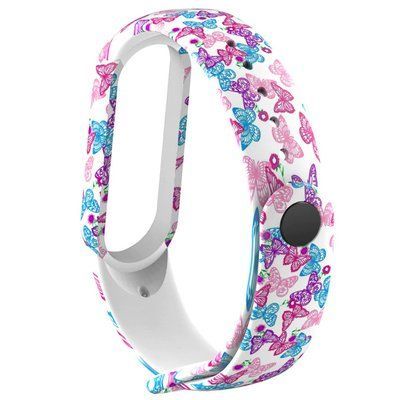 Ремешок с рисунком для Xiaomi Mi Band 5/6 Цветные бабочки / Белый 44122