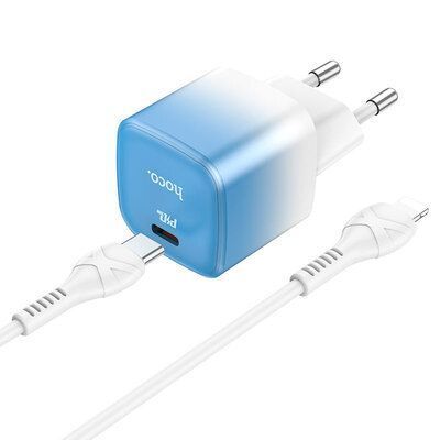 Сетевое зарядное устройство HOCO C101A PD20W Type-C+кабель Type-C to Lightning Ice Blue 83692